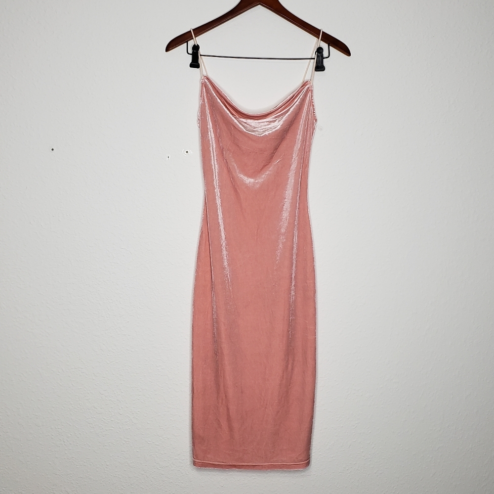 Cider Velvet Drape Neckline Spaghetti Straps Slip Mini Dress Size S Pink 90s Y2K - Picture 3 of 14